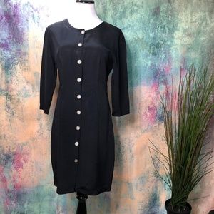 📌 La Belle Black Blazer Dress w/ Flower Buttons 3/4 Sleeves